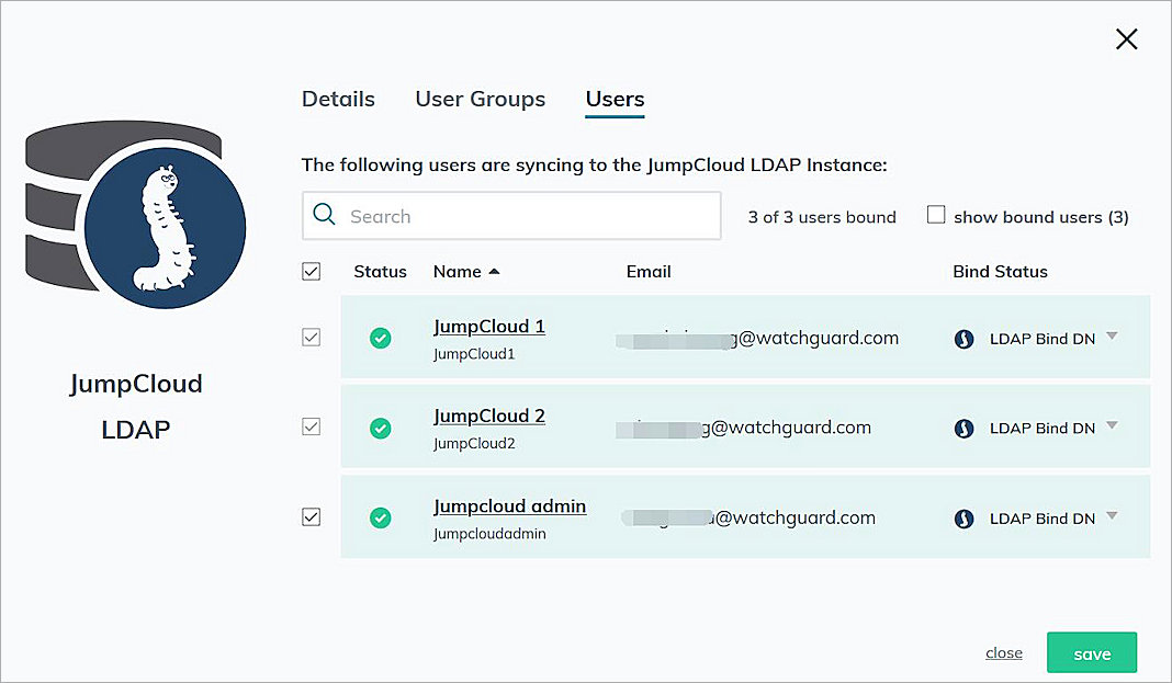 Screen shot of the LDAP users